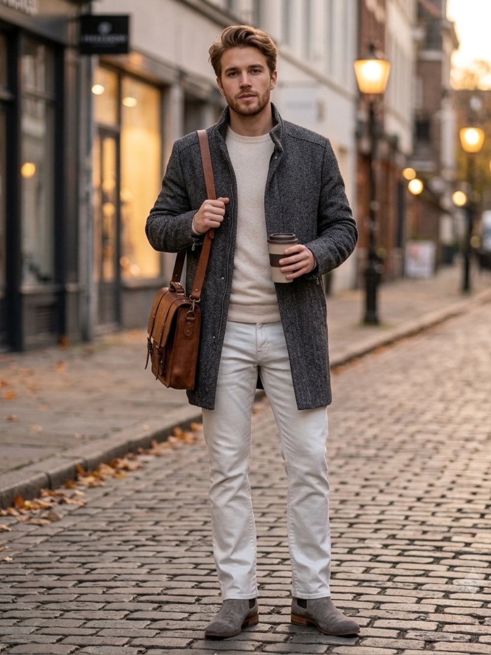 H&M Tweed  Men's Gray Trench Coat